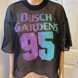 Vintage Deadstock BUSCH GARDENS 95 Cropped Jersey OSFA Black Mesh Grunge USA
